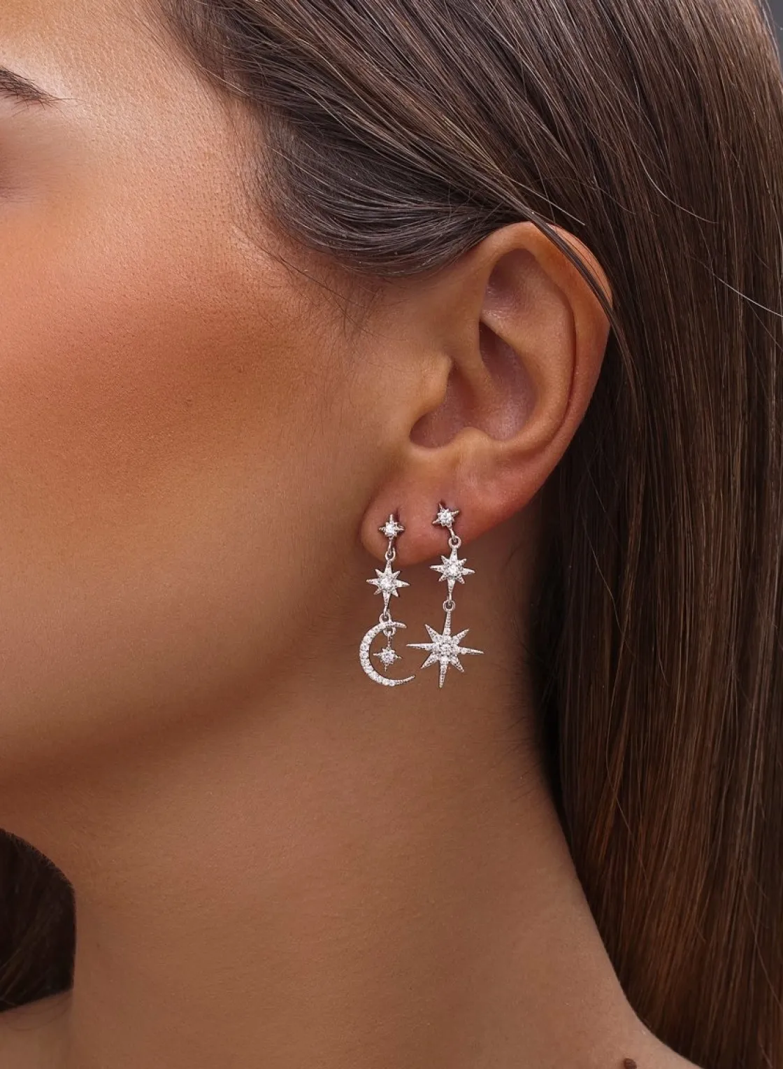 Pendientes Largos | LINEARGENT Pendientes largos de plata con diseño lunático