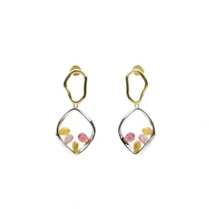 Pendientes Largos | LINEARGENT Pendientes largos de plata con piedras de colores doble rombo irregular