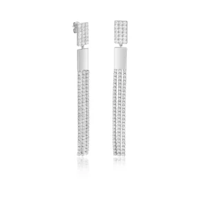 Pendientes Largos | LINEARGENT Pendientes largos de plata con tres tiras de circonitas