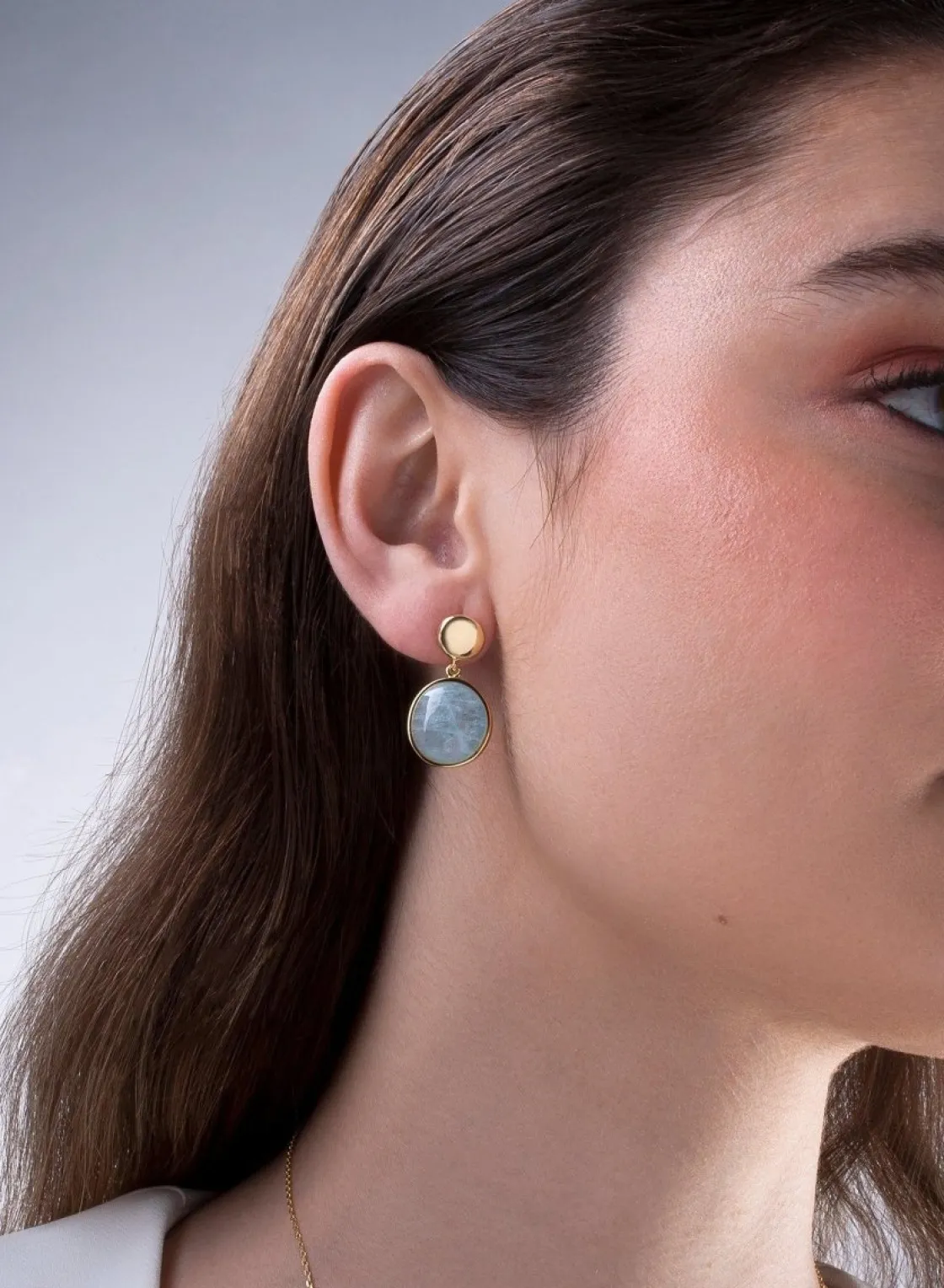 Pendientes Largos | LINEARGENT Pendientes largos de plata de piedras de colores plata lisa dos piezas baño en oro