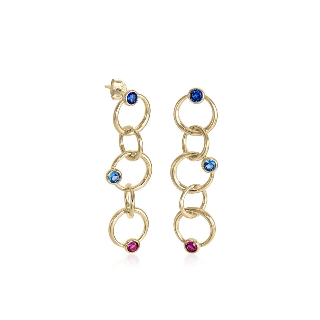 Pendientes Largos | LINEARGENT Pendientes largos de plata diseño círculos entrelazados