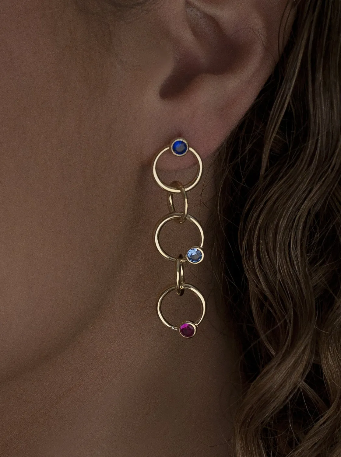 Pendientes Largos | LINEARGENT Pendientes largos de plata diseño círculos entrelazados