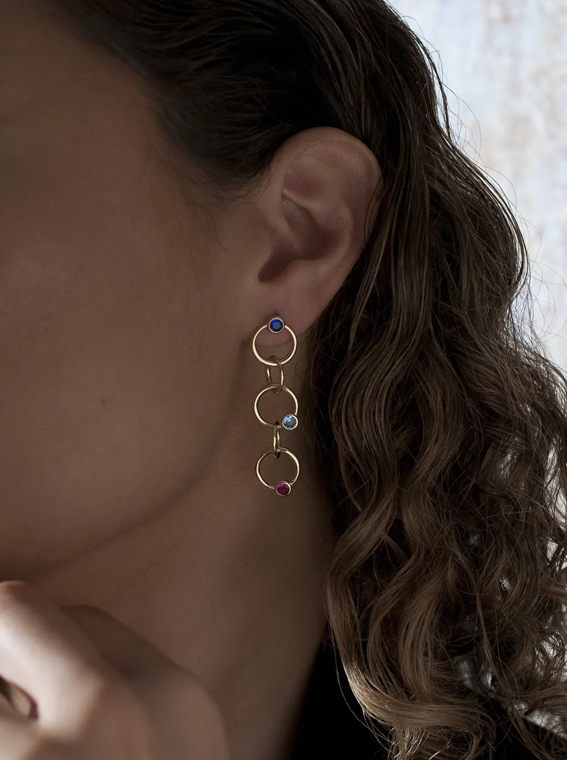 Pendientes Largos | LINEARGENT Pendientes largos de plata diseño círculos entrelazados