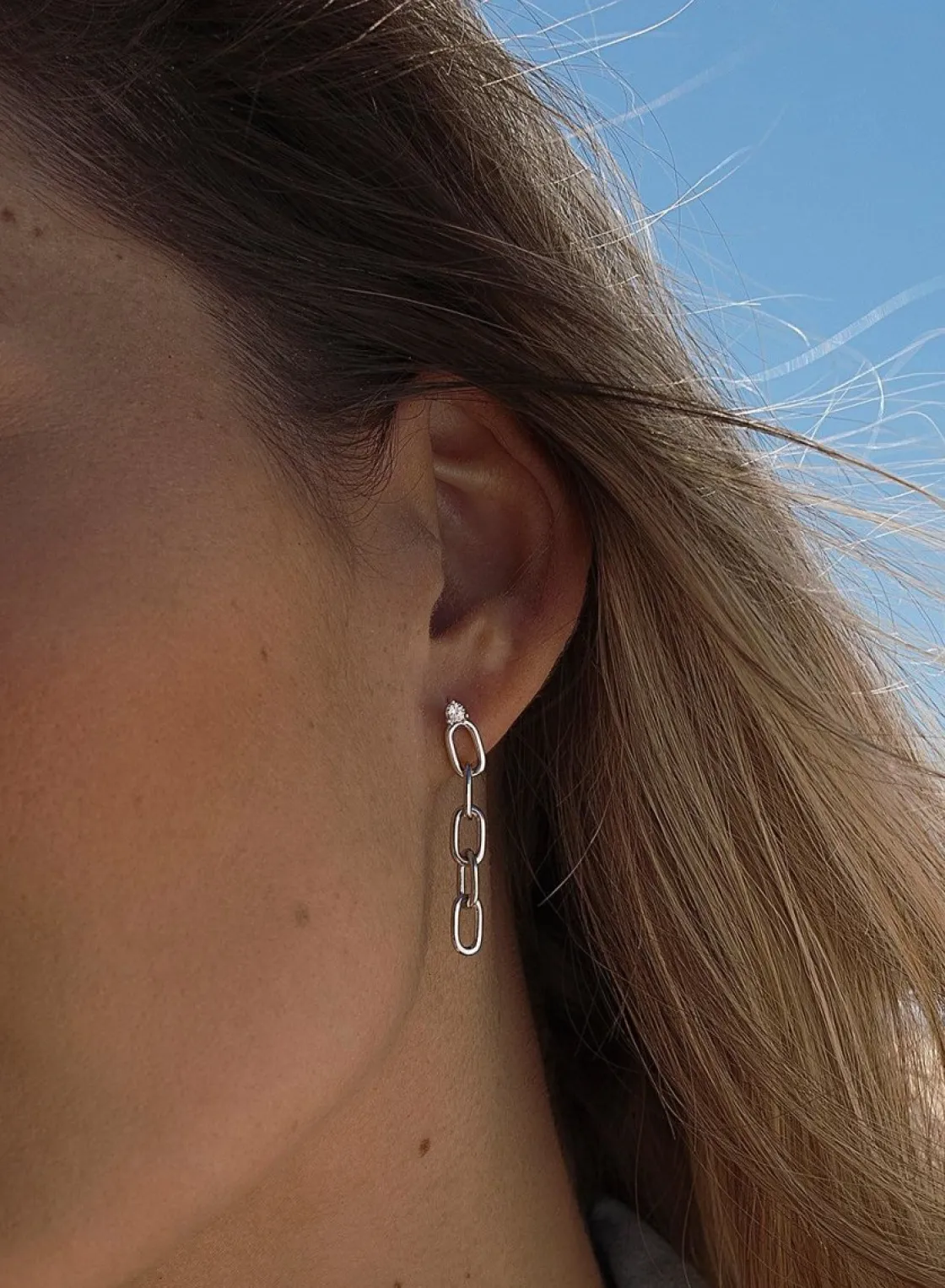 Pendientes Largos | LINEARGENT Pendientes largos de plata eslabones con circonita