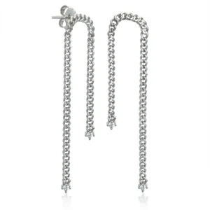 Pendientes Largos | LINEARGENT Pendientes largos de plata estilo cadena con detalle circonitas