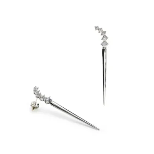 Pendientes Largos | LINEARGENT Pendientes largos de plata estáticos con curva de circonita y barilla acabada en punta