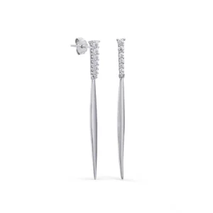 Pendientes Largos | LINEARGENT Pendientes largos de plata estáticos con tira de circonita y barilla acabada en punta