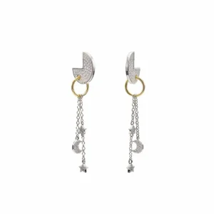 Pendientes Largos | LINEARGENT Pendientes largos de plata finos diseño de medio circulo móviles
