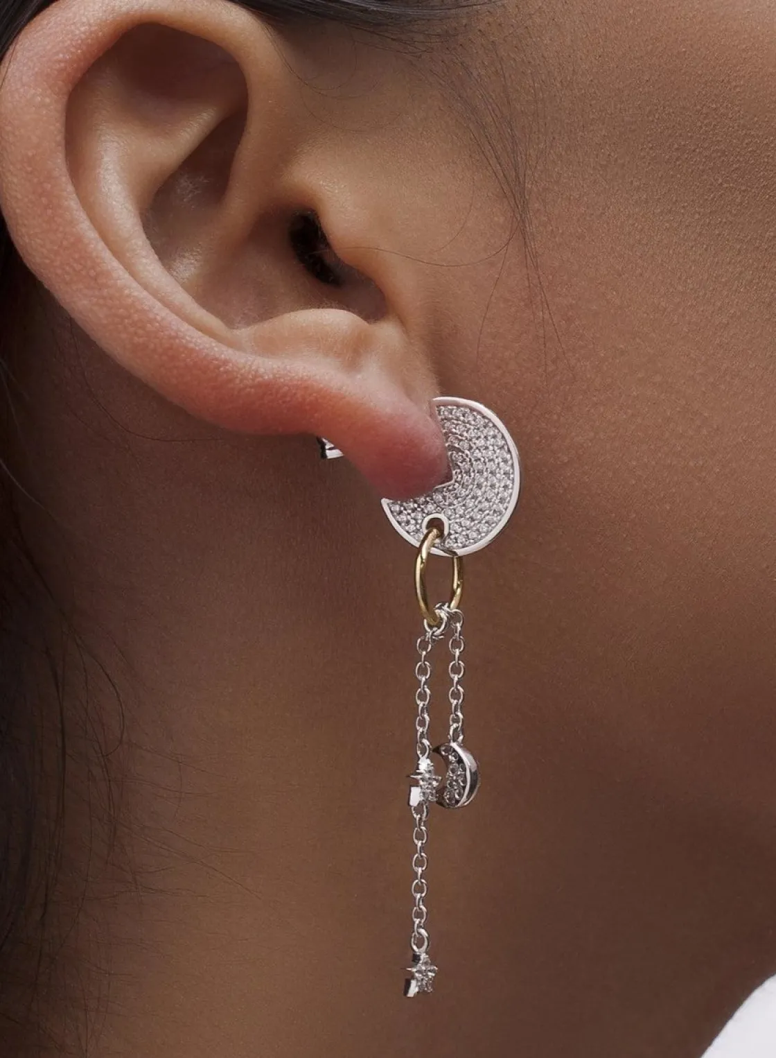 Pendientes Largos | LINEARGENT Pendientes largos de plata finos diseño de medio circulo móviles