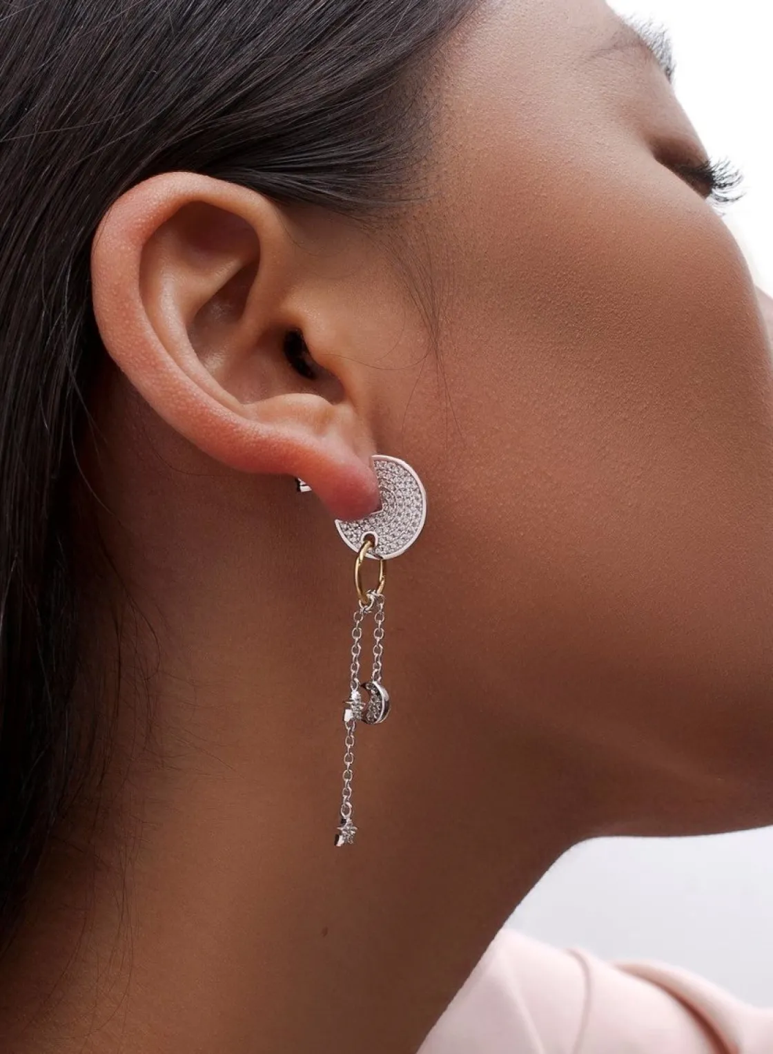 Pendientes Largos | LINEARGENT Pendientes largos de plata finos diseño de medio circulo móviles