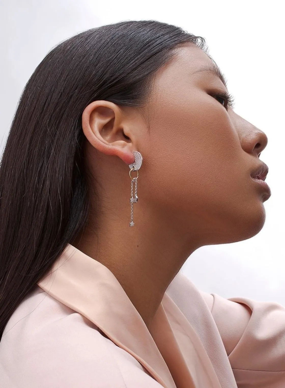 Pendientes Largos | LINEARGENT Pendientes largos de plata finos diseño de medio circulo móviles