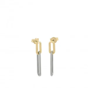 Pendientes Bicolor | Pendientes Largos | LINEARGENT Pendientes largos de plata lisa diseño dorado doble
