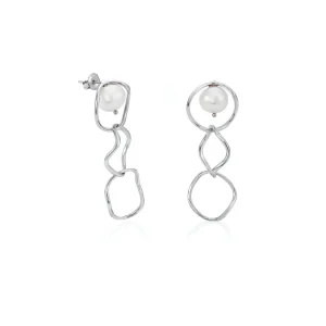 Pendientes Largos | Pendientes Perlas | LINEARGENT Pendientes largos detalle perla diseño de tres aros