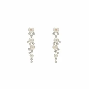 Pendientes Largos | Pendientes Perlas | LINEARGENT Pendientes largos diseño combinado de perlas y circonitas