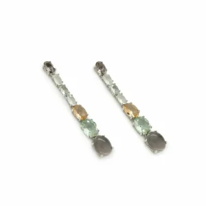Pendientes Largos | Pendientes De Piedras De Colores | LINEARGENT Pendientes largos diseño de cuarzos adamantinos descendentes