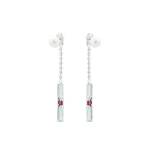 Pendientes Largos | LINEARGENT Pendientes largos diseño de perla y colgante de cuarzo adamantino