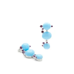 Pendientes De Piedras De Colores | LINEARGENT Pendientes largos diseño de triple burbuja en tono azul