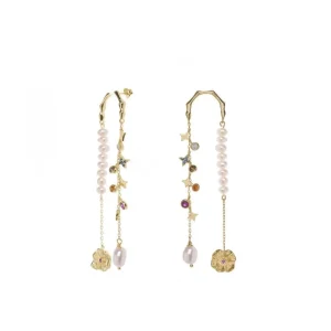 Pendientes Largos | LINEARGENT Pendientes largos diseño doble colgante con baño de oro