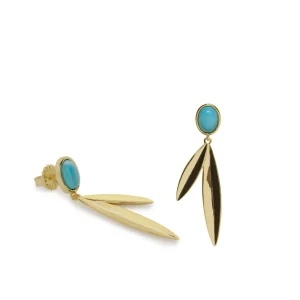 Pendientes Largos | LINEARGENT Pendientes largos diseño hojas con piedra tono turquesa