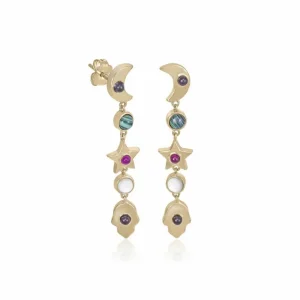 Pendientes De Piedras De Colores | LINEARGENT Pendientes largos diseño multi motivo con piedras naturales