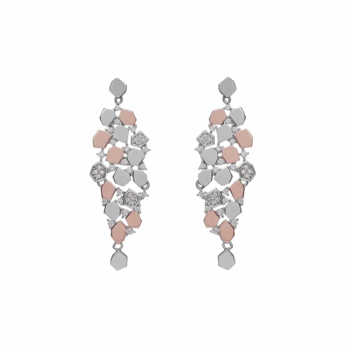 Pendientes Bicolor | Pendientes Largos | LINEARGENT Pendientes largos diseño multipiezas bicolores y circonitas