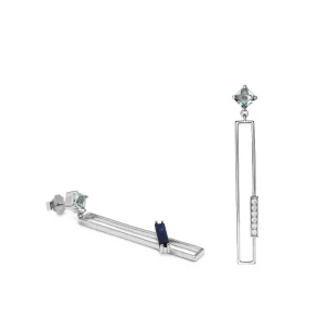 Pendientes Largos | LINEARGENT Pendientes largos diseño rectangular gemas tono zafiro