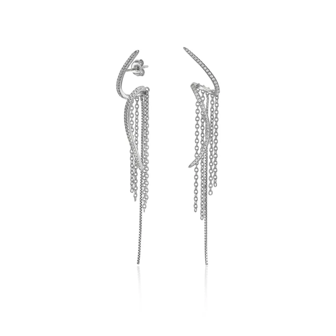 Pendientes Largos | LINEARGENT Pendientes largos diseño tirabuzón con cortina de cadenas