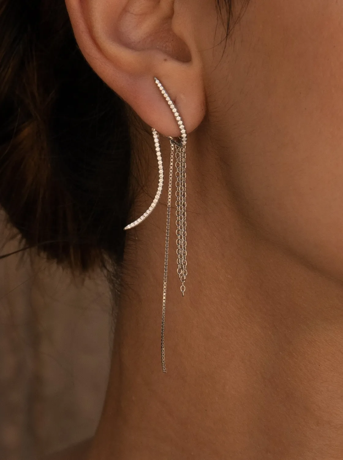 Pendientes Largos | LINEARGENT Pendientes largos diseño tirabuzón con cortina de cadenas