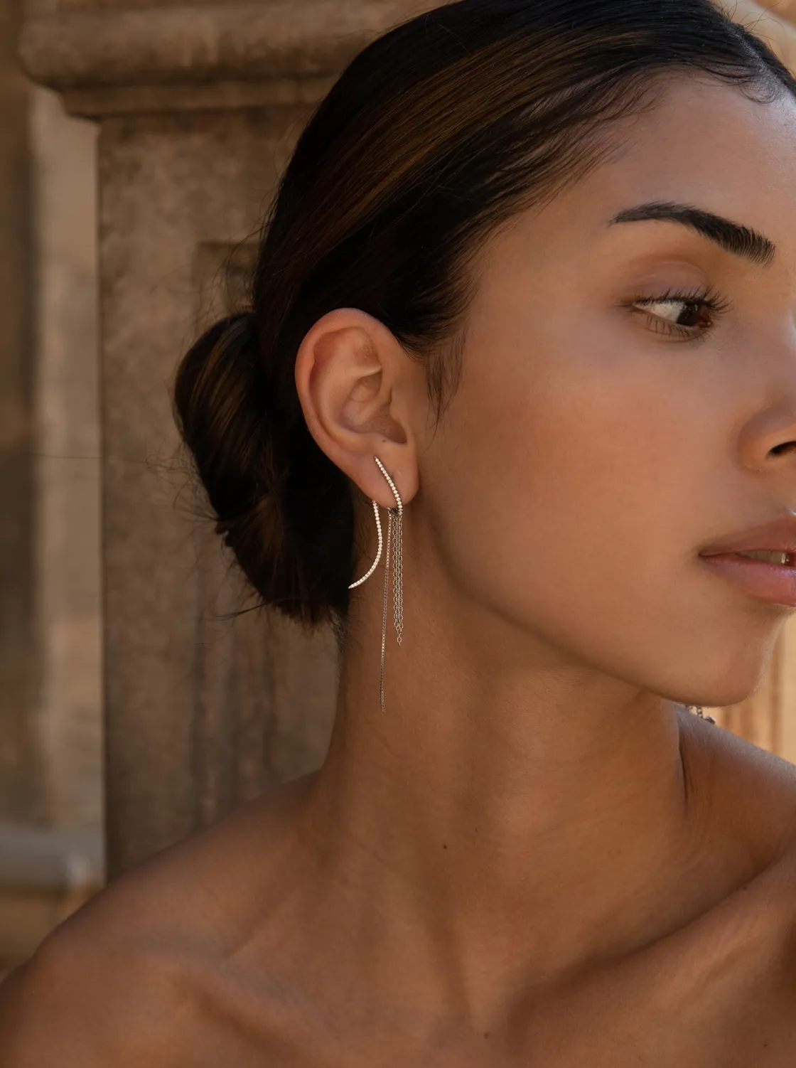 Pendientes Largos | LINEARGENT Pendientes largos diseño tirabuzón con cortina de cadenas