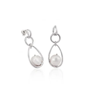 Pendientes Originales | Pendientes Largos | LINEARGENT Pendientes largos en plata triple aro y perla