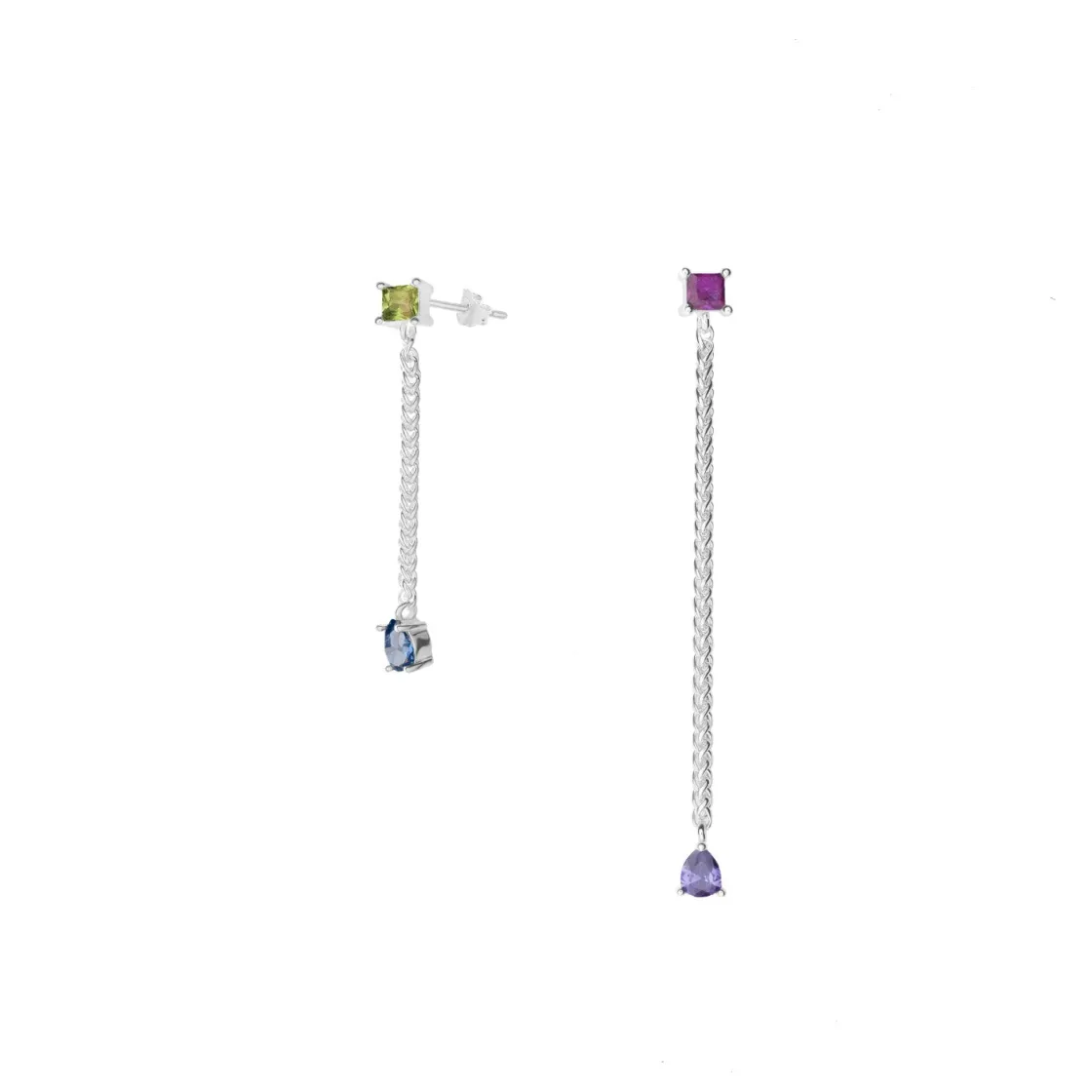 Pendientes Largos | LINEARGENT Pendientes largos estilo cadenas con gemas multicolor