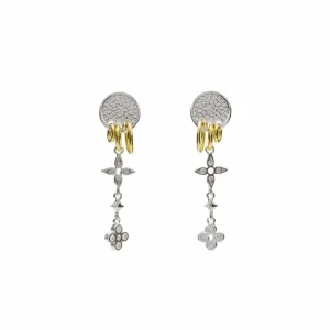 Pendientes Largos | LINEARGENT Pendientes largos finos de plata con charms de flores y circonitas