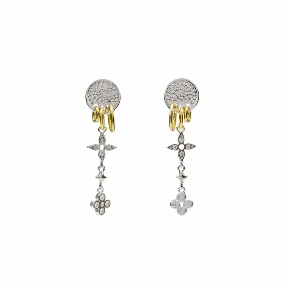 Pendientes Largos | LINEARGENT Pendientes largos finos de plata con charms de flores y circonitas
