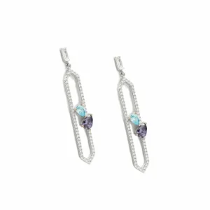 Pendientes Largos | LINEARGENT Pendientes largos finos de plata con doble gema y circonita