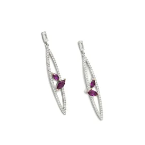 Pendientes Largos | LINEARGENT Pendientes largos finos de plata diseño ovalado con circonitas