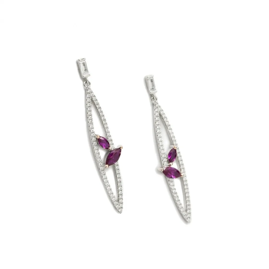 Pendientes Largos | LINEARGENT Pendientes largos finos de plata diseño ovalado con circonitas