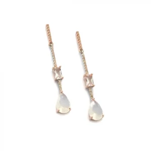 Pendientes Largos | LINEARGENT Pendientes largos finos de plata diseño palillo con circonitas en rosa