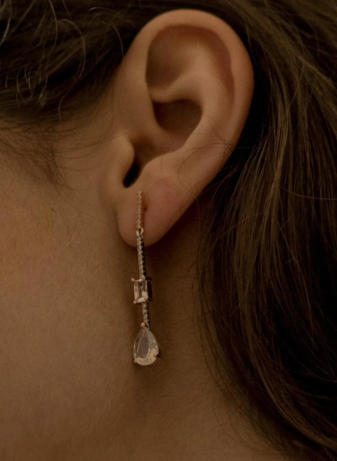 Pendientes Largos | LINEARGENT Pendientes largos finos de plata diseño palillo con circonitas en rosa