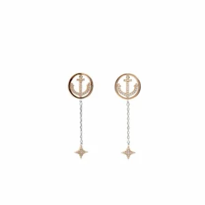 Pendientes Bicolor | Pendientes Largos | LINEARGENT Pendientes largos finos diseño de charms ancla y destello