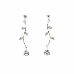 Pendientes Largos | LINEARGENT Pendientes largos finos diseño nature con circonita