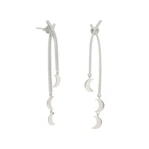 Pendientes Largos | LINEARGENT Pendientes largos finos doble raíl y charm de luna