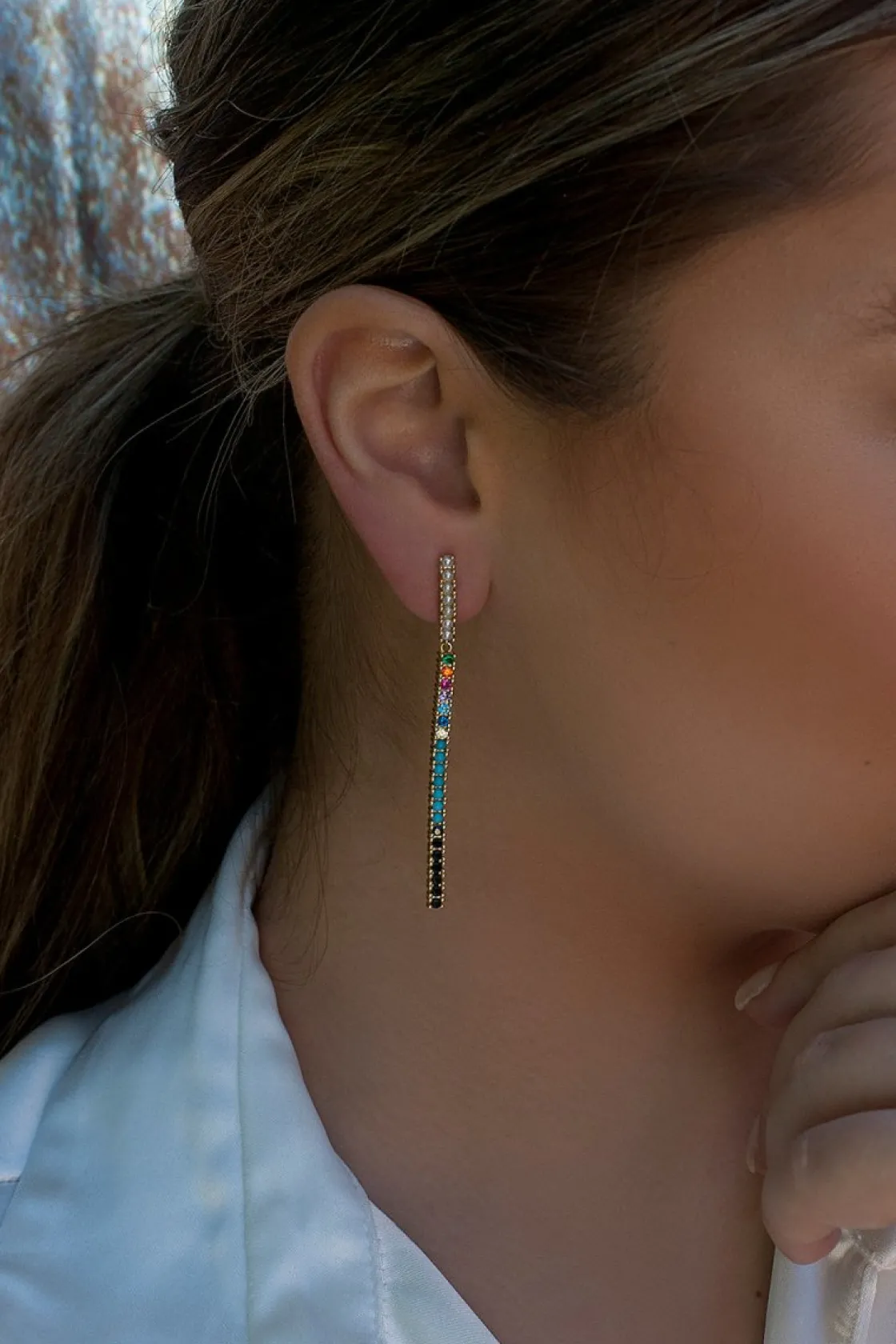 Pendientes Largos | LINEARGENT Pendientes largos formados por piedras circonitas y perlas