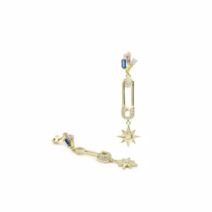 Pendientes Largos | LINEARGENT Pendientes largos motivo de imperdible y estrella con circonitas