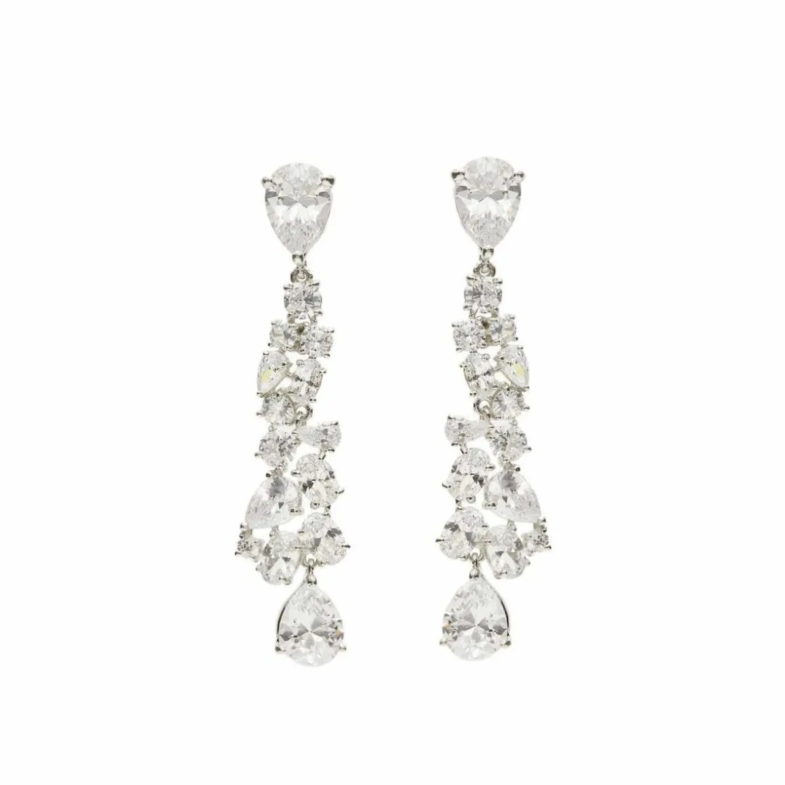 Pendientes Largos | LINEARGENT Pendientes largos novia brillantes diseño cascada de cuarzos adamantinos