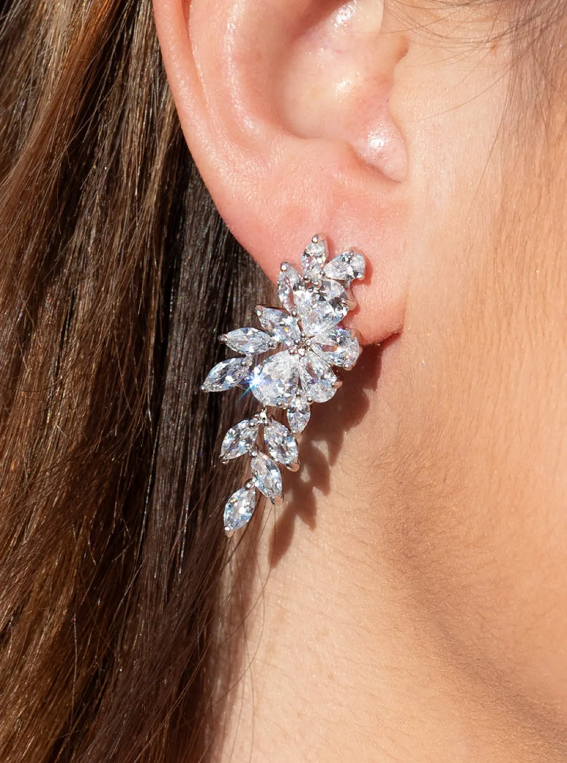 Pendientes Largos | LINEARGENT Pendientes largos novia diseño estilo nature con circonitas