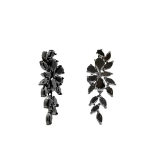 Pendientes Largos | LINEARGENT Pendientes largos novia diseño estilo nature con circonitas negras