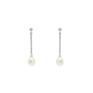 Pendientes Largos | Pendientes Perlas | LINEARGENT Pendientes largos perlas con movimiento y detalle de circonitas