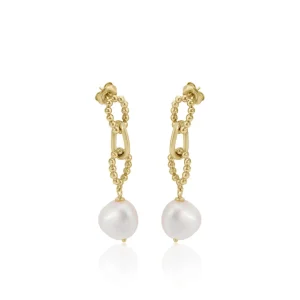 Pendientes Largos | Pendientes Perlas | LINEARGENT Pendientes largos perlas diseño de eslabones dorados
