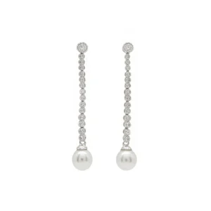 Pendientes Perlas | LINEARGENT Pendientes largos perlas diseño elegante con circonitas
