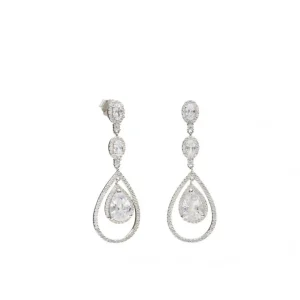 Pendientes Largos | LINEARGENT Pendientes largos plata brillantes novia de tres piezas